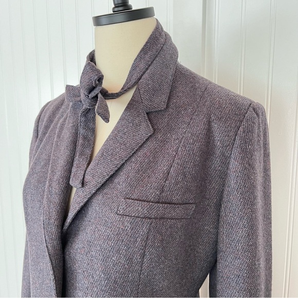 Vintage Purple Suit Matching Skirt and Blazer Coord Set Neck Tie Wool Career - Picture 3 of 12
